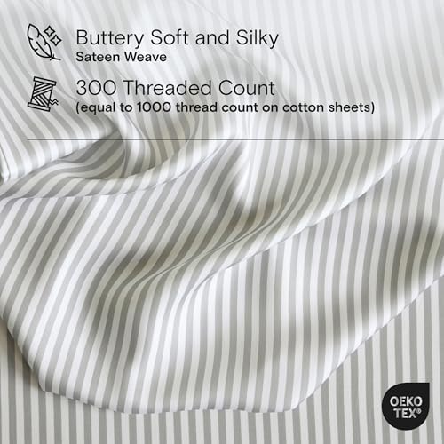 DOZ Duvet Cover Set, 100% Viscose derived from Bamboo, Organically Grown, Buttery Soft, Cooling Duvet Covers, High GSM, 1 Duvet Cover and 2 Pillowcases, 106"x90" (Stripe, King/Cal King)