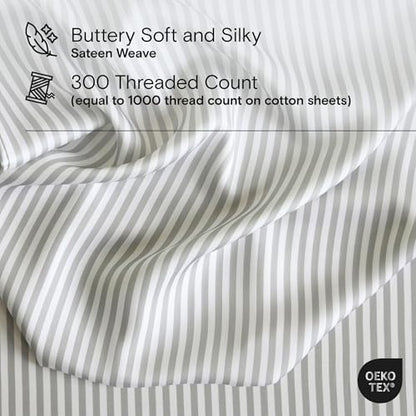 DOZ Duvet Cover Set, 100% Viscose derived from Bamboo, Organically Grown, Buttery Soft, Cooling Duvet Covers, High GSM, 1 Duvet Cover and 2 Pillowcases, 106"x90" (Stripe, King/Cal King)