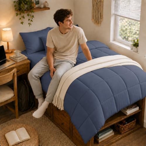 Anluoer Twin Comforter Set, 5 Piece Bed in a Bag Twin Bedding Sets