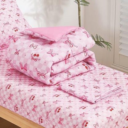 lasoftan Toddler Bedding Set, Toddler Bed Comforter Sets for Girls, Toddler Bed Set, Pink Cherry Printed