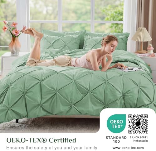 JOLLYVOGUE Twin Comforter Set 5 Pieces - Bed in a Bag Twin for All Season, Pintuck Bedding Comforter Sets with Comforter, Flat Sheet, Fitted Sheet and Pillowcases & Shams, Sage Green