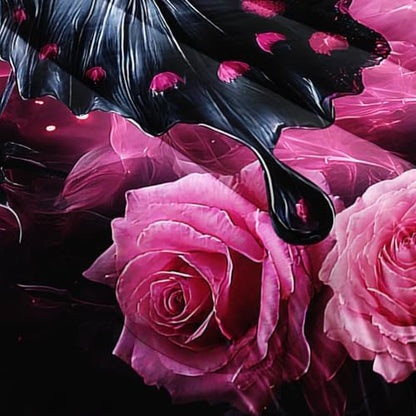 Black Butterfly Comforter Set Queen Size，Pink Rose Bedding Set Queen，with 1 Comforter with 2 Pillow Case，Gothic Butterfly Room Decor for Girls Bedroom