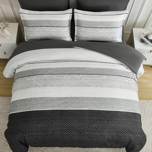 Drucon Black and Grey Comforter Set Queen Size 7 Piece Bed in a Bag