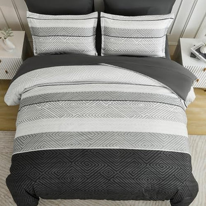 Drucon Black and Grey Comforter Set Queen Size 7 Piece Bed in a Bag