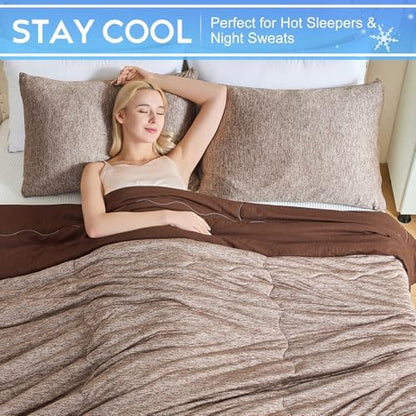 CHOSHOME Cooling Comforter Cooling Blanket, Q-Max 0.45 Cool Sleeping Summer Blanket for Hot Sleeper Night Sweats, Twin XL 60" x 90", Brown