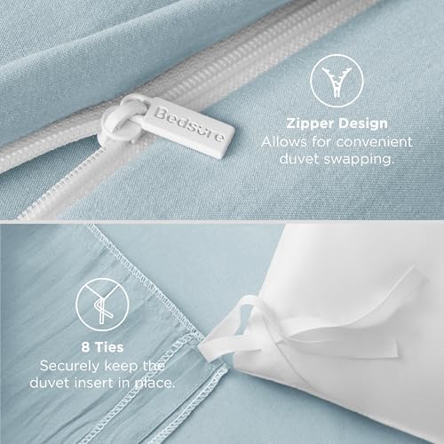Bedsure Prewashed Oversized King Duvet Cover, Cotton-Like Set, Baby Blue