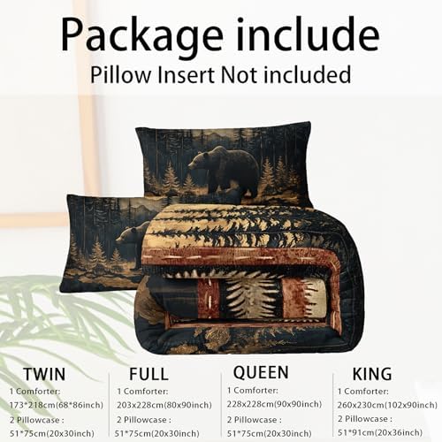 Black Bear Comforter Set Twin Size for Kids Boys,Rustic Comforter Set,Cabin Woodland Forest Animals Hunting Bedding Set,Soft Microfiber Wildlife Quilt Set