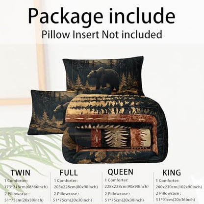 Black Bear Comforter Set Twin Size for Kids Boys,Rustic Comforter Set,Cabin Woodland Forest Animals Hunting Bedding Set,Soft Microfiber Wildlife Quilt Set