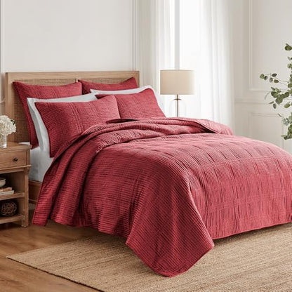 Levtex Home - Cloud Waffle - Quilted Euro Sham Set of 2 - Waffle Weave - Red - (26x26in.), No Insert - Cotton