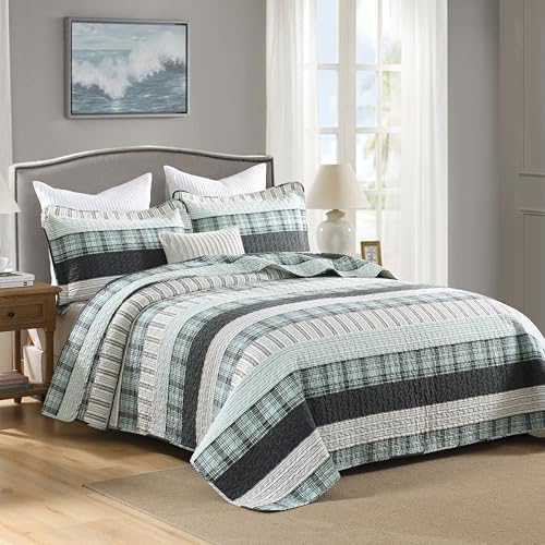 Homzard King Size Quilt Set 100% Cotton Plaid Farmhouse 3PC Bedspread Set