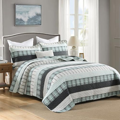 Homzard King Size Quilt Set 100% Cotton Plaid Farmhouse 3PC Bedspread Set
