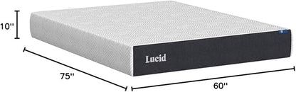Lucid 10 Inch Memory Foam Mattress - Medium Feel - Infused with Refreshing Bamboo Charcoal and Cooling Gel - Bed in a Box - Temperature Regulating - Pressure Relief - Breathable - Short Queen Size