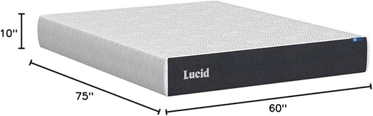 Lucid 10 Inch Memory Foam Mattress - Medium Feel - Infused with Refreshing Bamboo Charcoal and Cooling Gel - Bed in a Box - Temperature Regulating - Pressure Relief - Breathable - Short Queen Size