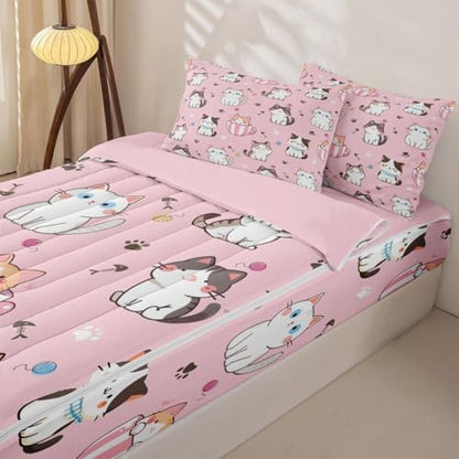 Feelyou Cat Cats Zip Comforter Set Twin Size Kids Bed in a Bag