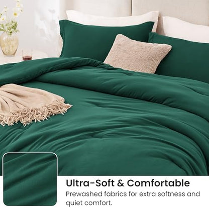 Love's cabin Dark Green Queen Comforter Set, 3-Piece Prewashed Bed Set