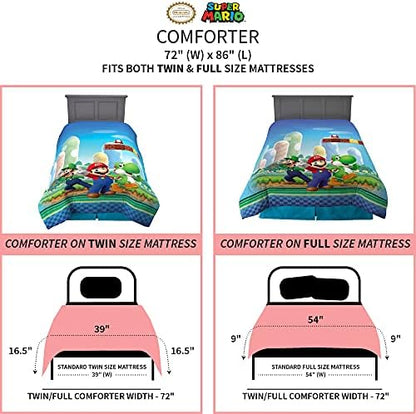 Franco Kids Bedding Super Soft Microfiber Reversible Comforter, Twin/Full, Mario