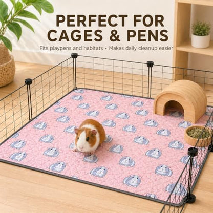 2 pcs Guinea Pig Cage Liners - Washable Guinea Pig Pee Pads, Waterproof Reusable & Anti Slip Guinea Pig Bedding Fast and Super Absorbent Pee Pad for Small Animals Rabbit Hamster Rat (2)
