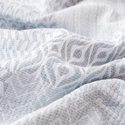 SLEEP ZONE Comforters Twin Set, Modern Boho Plaid Bedding Set Blue 2 Pcs