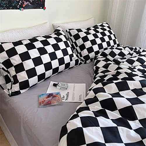 Wellboo Black White Plaid Comforter Sets California King Women Men Black and White Checkerboard Grid Bedding Comforters Cal King Cotton Boys Girls Modern Black Checkered Geometric Quilts Luxury White