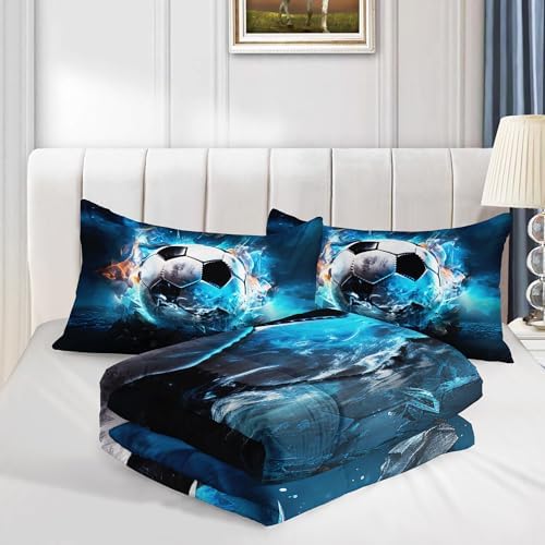 Soccer Bedding Comforter Set Full Size with 2 Pillowcases.