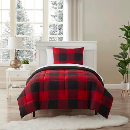 Twin XL Comforter Set with Sheets - 5-Piece Bedding Collection - 1 Comforter, 1 Fitted Sheet, 1 Flat, 2 Pillowcases - Deep Pocket - Soft & Premium Quality - All Seasons, Buffalo Plaid Burgundy/Black
