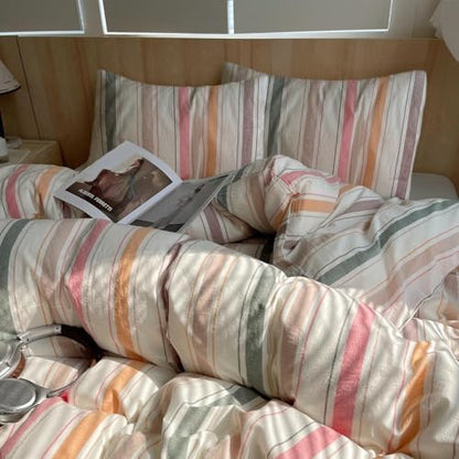 LifeTB Vintage Striped Comforter Set King, 3 Piece Multicolor Stripes Pattern Printed Comforter with 2 Pillowcases, Lightweight Soft Colorful Striped Bedding Set Farmhouse King Size Comforter Set