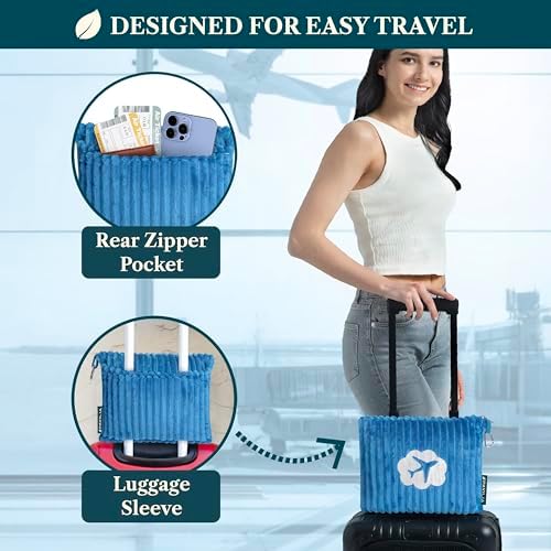 PAVILIA Travel Blanket and Pillow, Soft Ribbed Fleece Airplane, Teal Blue