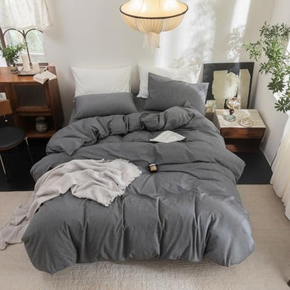 FOSSA Duvet Cover Set 100% Washed Cotton Linen Feel Super King Plus