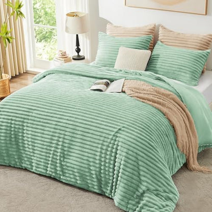 EXQ Home Fluffy Comforter Set Full Size,3 Pieces Bed Set,Sage Green