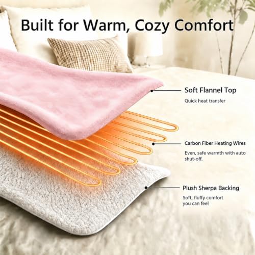 Electric Heated Throw Blanket 50" x 60", Soft Flannel Heating Blanket for Couch, Sofa, Bedroom, 4 Heat Settings, 3H Auto Shut Off, Overheat Protection, Machine Washable, Light Pink