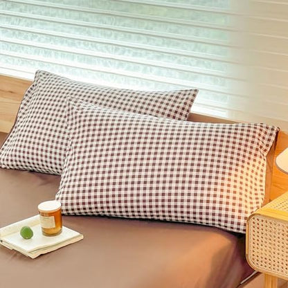 NSNLGSGC Mocha Gingham Duvet Cover Set, Queen