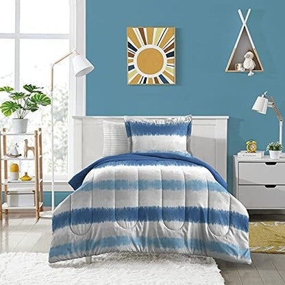 Dream Factory Tie Dye Stripe Kids Bed in a Bag Microfiber Blue Full 7-Piece