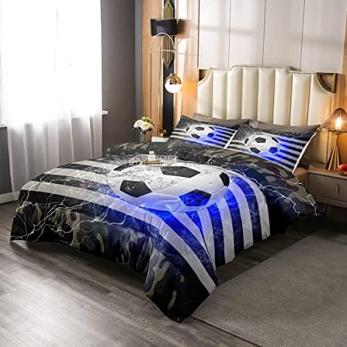 Erosebridal American Flag Comforter Set Full Size, Camouflage Down Comforter Teens Football Games Bedding Set USA Federations Stars Quilted Duvet for Kids Boys Adult Bedroom Decor, Grey White
