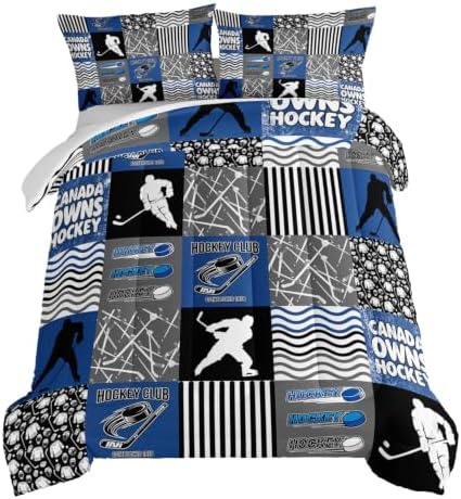 HOSIMA Teens Ice Hockey Comforter Sports Bedding Twin with 2 Pillowcases.