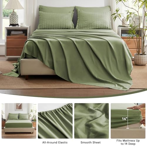 King Size Comforter Set 7 Piece, Olive Green Bed in a Bag King Bedding Sets