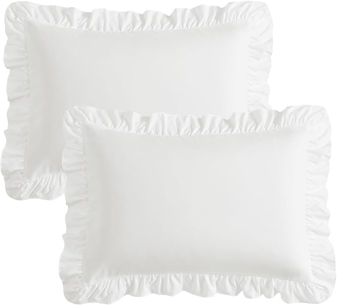 KKJIAF Ruffle Pillow Cases Standard Size Set of 2, Ruffled Pillow Covers with Envelope Closure, Wrinkle Resistant Pillowcases 20" x 26", Ruffled Pillow Shams, White
