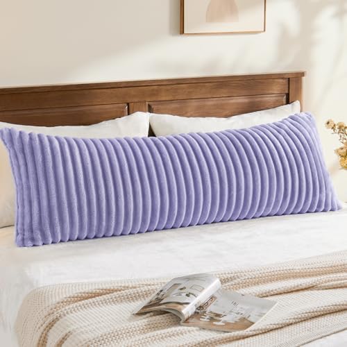BEDELITE Fluffy Striped Body Pillow Cover with Zipper, Lavender, 20x54