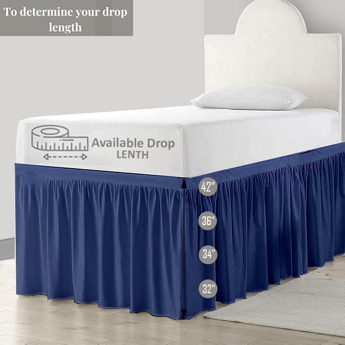 eBeddy Linens Split Corner Dust Ruffle Dorm Bed Skirt Twin XL – 32 Inch Drop, 100% Microfiber, Extra Long Bed Skirt for College Dorm, Platform Style, Lake Blue Solid, Hidden Storage Solution, Easy Fit