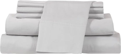 Therapedic 100% Egyptian Cotton Queen 6-Piece Sheet Set – Naturally Cooling & Breathable Sateen, Preshrunk Garment Wash, 16" Deep Pocket Fitted Sheet, Bonus Pillowcases, Soft & Durable - Dove