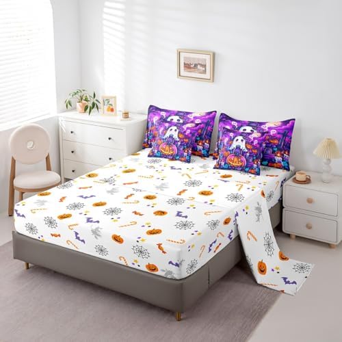 Erosebridal Cartoon Halloween Pumpkin Twin Comforter Set 7 Piece for Kids Adults Cartoon Graveyard Gothic Bed in A Bag with Sheetsghost Bedding Set Goth Bed Set Room Decor
