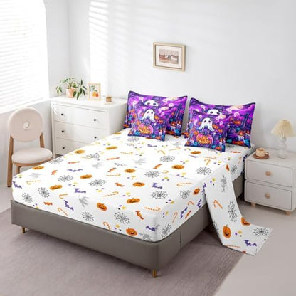 Erosebridal Cartoon Halloween Pumpkin Twin Comforter Set 7 Piece for Kids Adults Cartoon Graveyard Gothic Bed in A Bag with Sheetsghost Bedding Set Goth Bed Set Room Decor