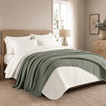 EVERGRACEHOME Chunky Chenille Knit Throw Blanket, 90x90, Dried Thyme Green