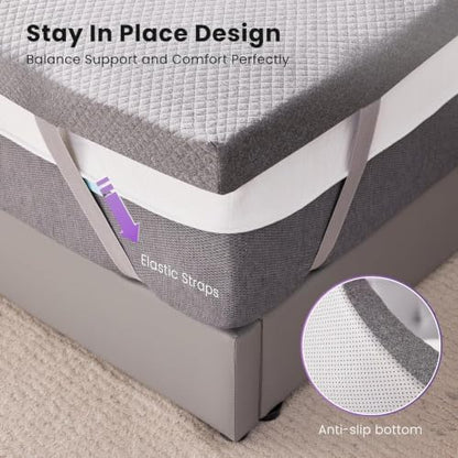 SINWEEK 2 Inch Gel Memory Foam Mattress Topper King Size, Pad for Back Painwith Removable Soft Cover, CertiPUR-US Certified,Grey