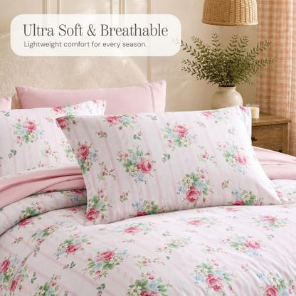BLOOMHAVEN Twin XL Comforter Set-5 Pieces Pink Floral Bed in a Bag