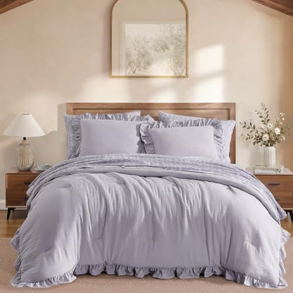 BLOOMHAVEN Queen Comforter Set-7 Pieces Ruffle Bedding with Floral Sheet
