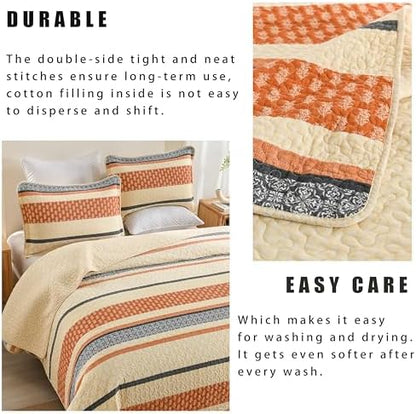 Homzard Quilt Bedding Set - Cotton Quilt Sets Queen Szie,Orange Grey Black Queen Size Bed, Farmhouse Lightweight Bedspread Set, 3 Piece All Season