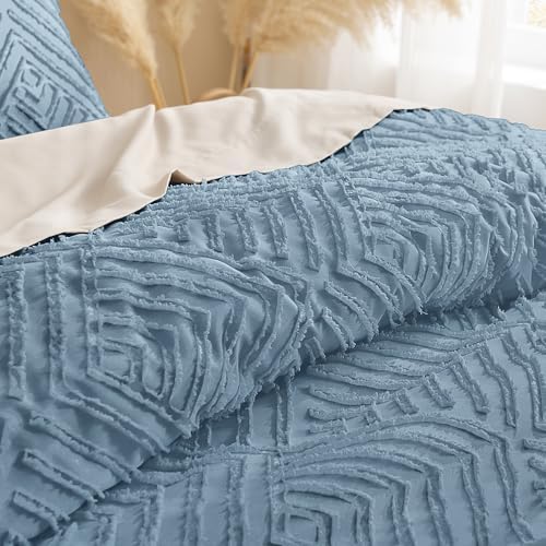 Andency Grayish Blue Super King Comforter, 3 Pieces Boho Bedding Set