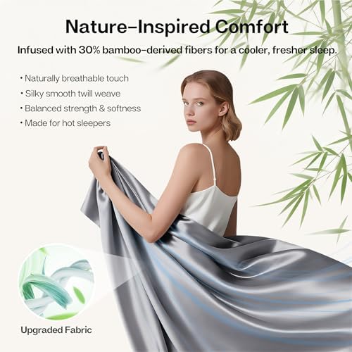 MR&HM Queen Sheets 4 Pieces, Rayon Derived from Bamboo Blend, Silver Grey