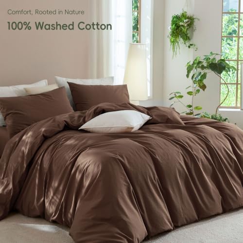 JIYUAN Twin Washed Cotton Duvet Cover Set, 2-Piece, Relaxed Linen Feel