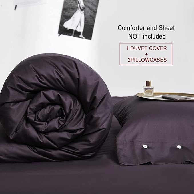 EAVD Modern Style Dark Purple Duvet Cover King Soft Cotton Reversible Purple Bedding with 2 Button Pillowcases Luxury Solid Color Dark Purple Comforter Set with Zipper Closure